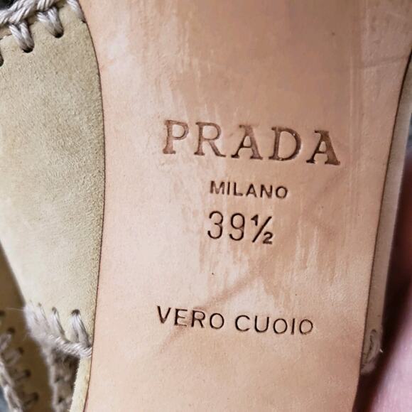 Prada Leather Suede Boho Retro Tan Sling Back Sz 39.5 EU 9-9.5 US Vero Cuoio+box - Picture 12 of 16